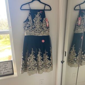 CHI CHI LONDON Navy/Gold Dress